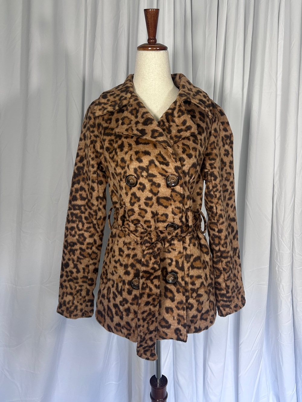 Y2K nwt Me Jane Leopard Print Double-Breasted Pea Coat